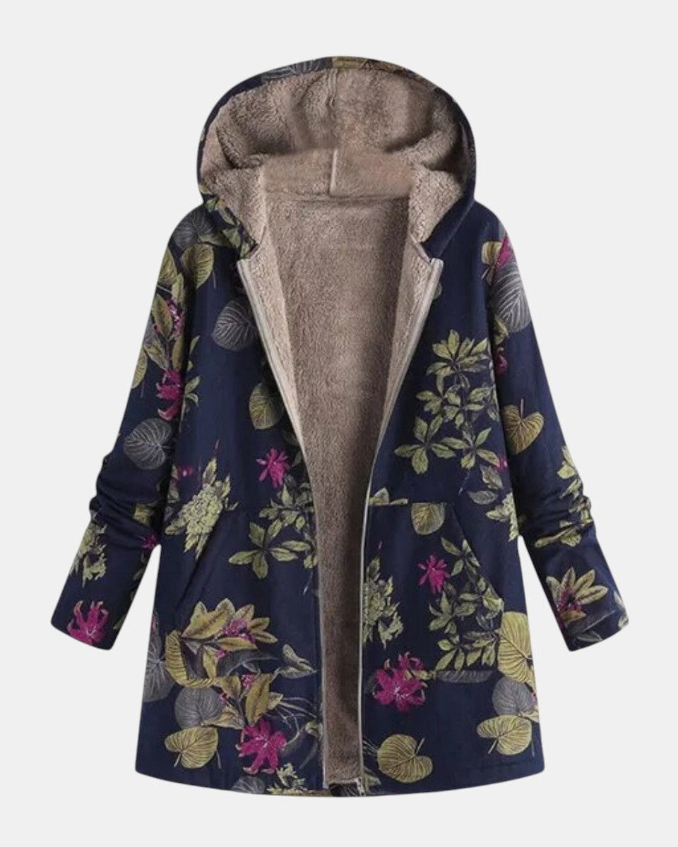 Aurora | Veste Pelucheuse Bleu Marine avec Fleurs