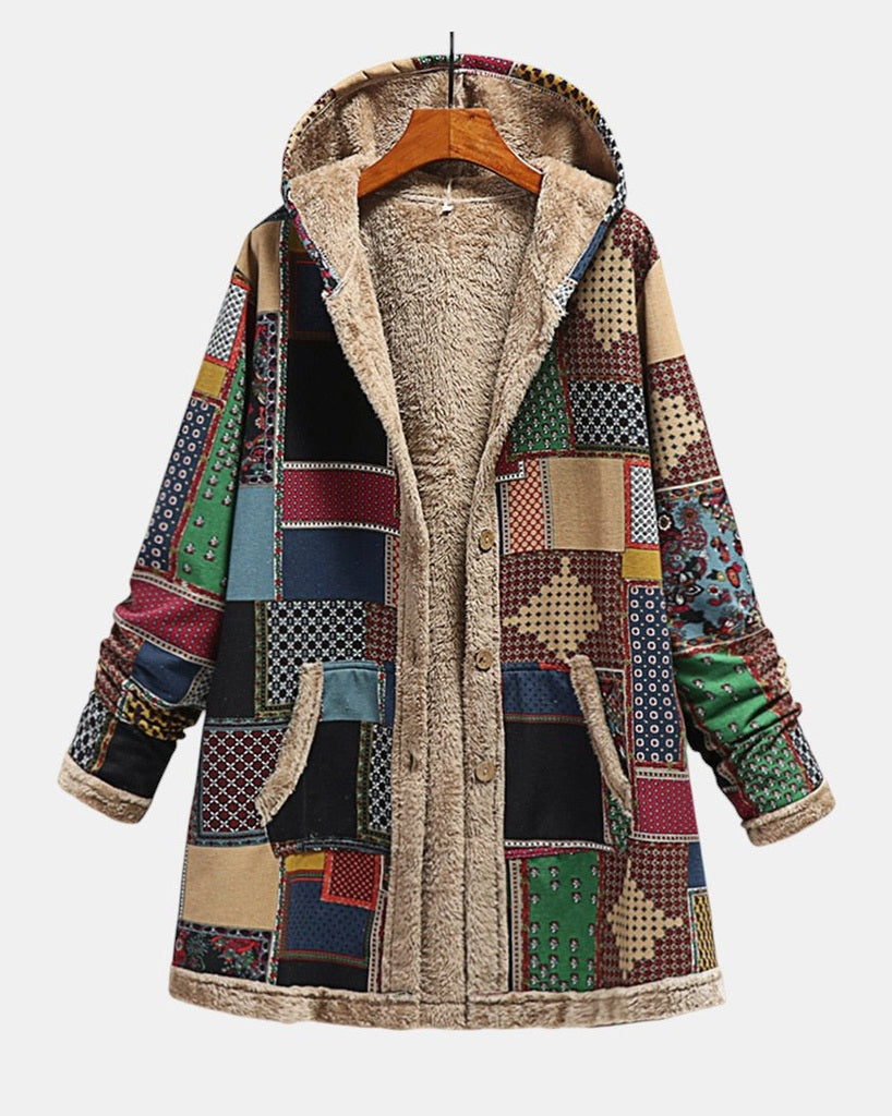 Automne | Veste Patchwork Terre avec Capuche Confortable