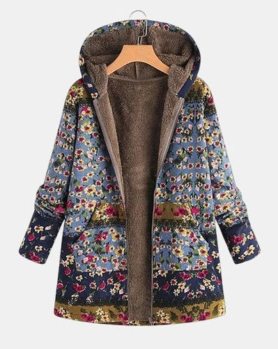 Elena | Sweat Boho Floral en Sherpa avec Capuche
