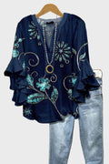 Freja | Top floral turquoise