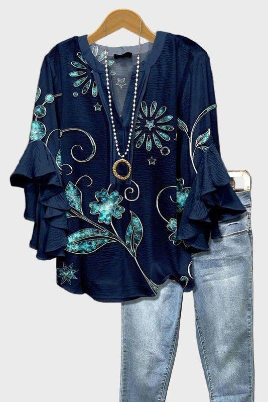 Freja | Top floral turquoise