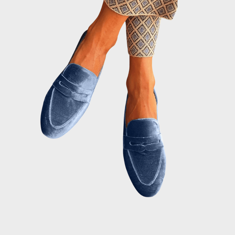 Olivia | Mocassins en velours bleu