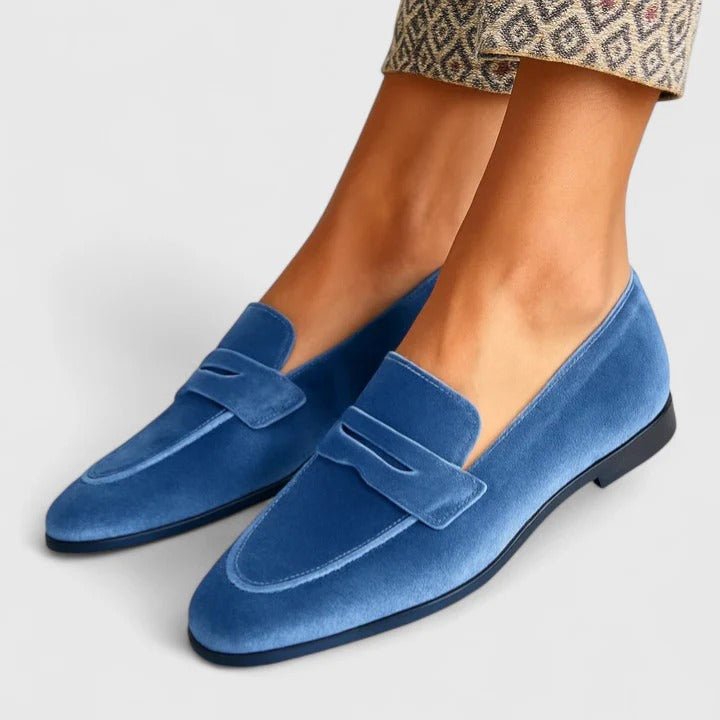 Olivia | Mocassins en velours bleu