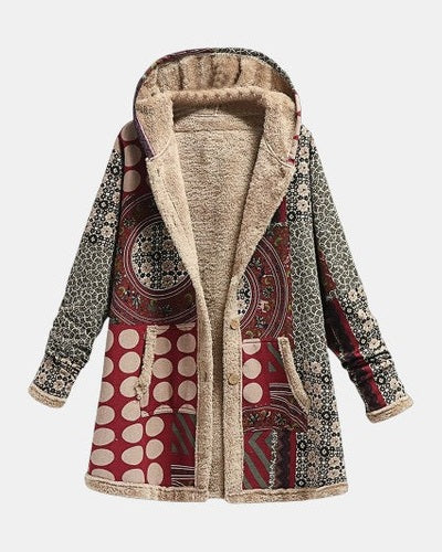 Scarlet | Manteau Géométrique Bourgogne Sherpa