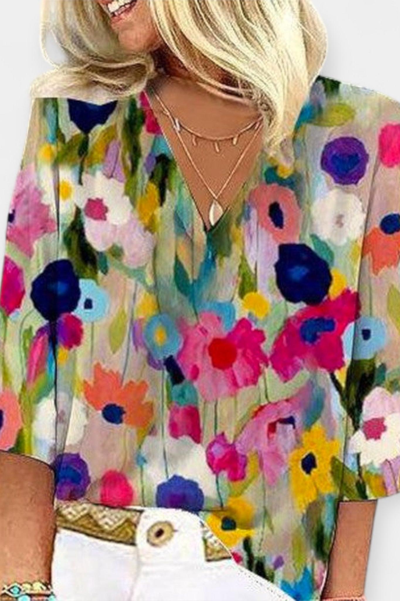 Sidsel | Blouse florale avec décolleté en V