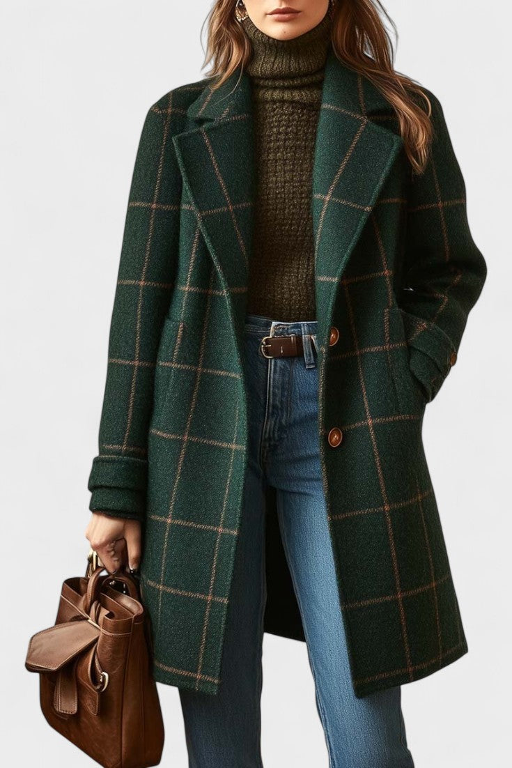 Yrsa™ | Élégant manteau en tweed à motif tartan