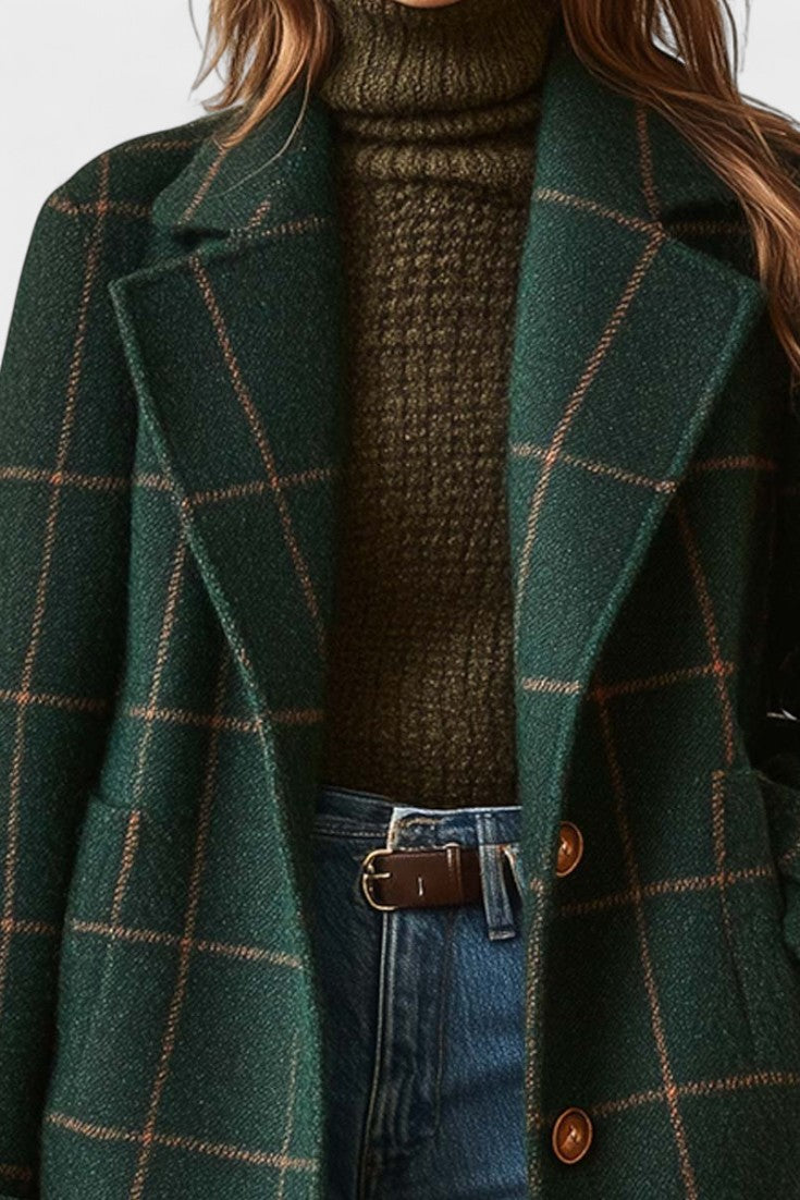 Yrsa™ | Élégant manteau en tweed à motif tartan