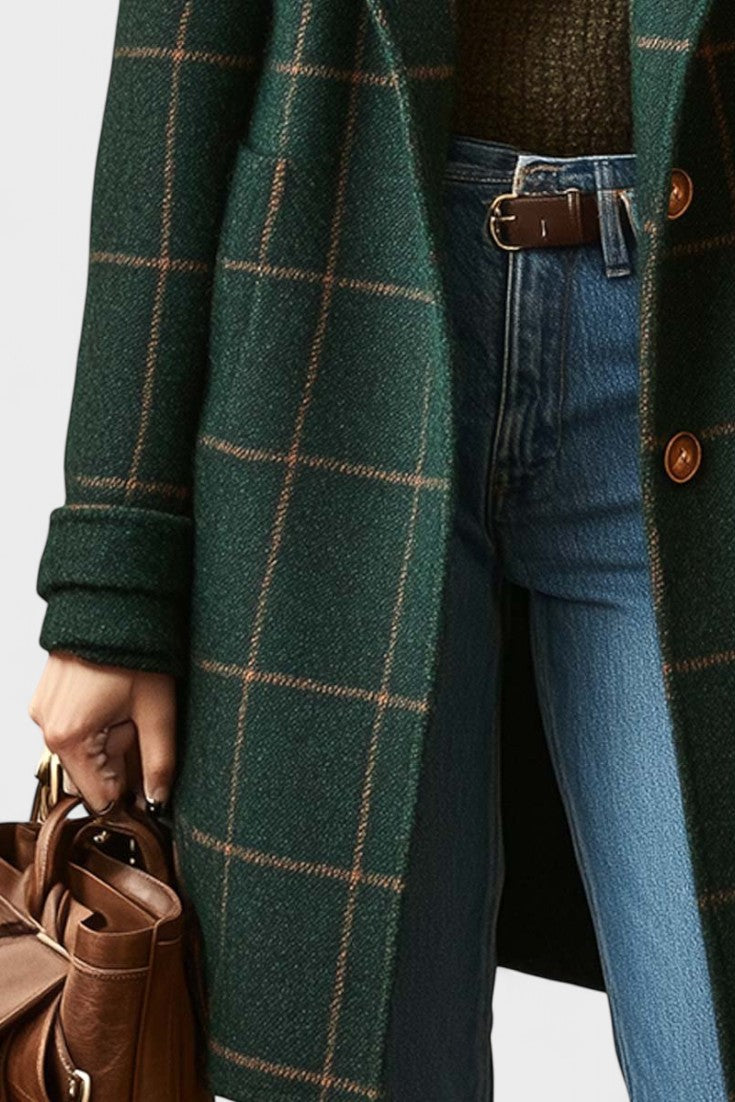 Yrsa™ | Élégant manteau en tweed à motif tartan