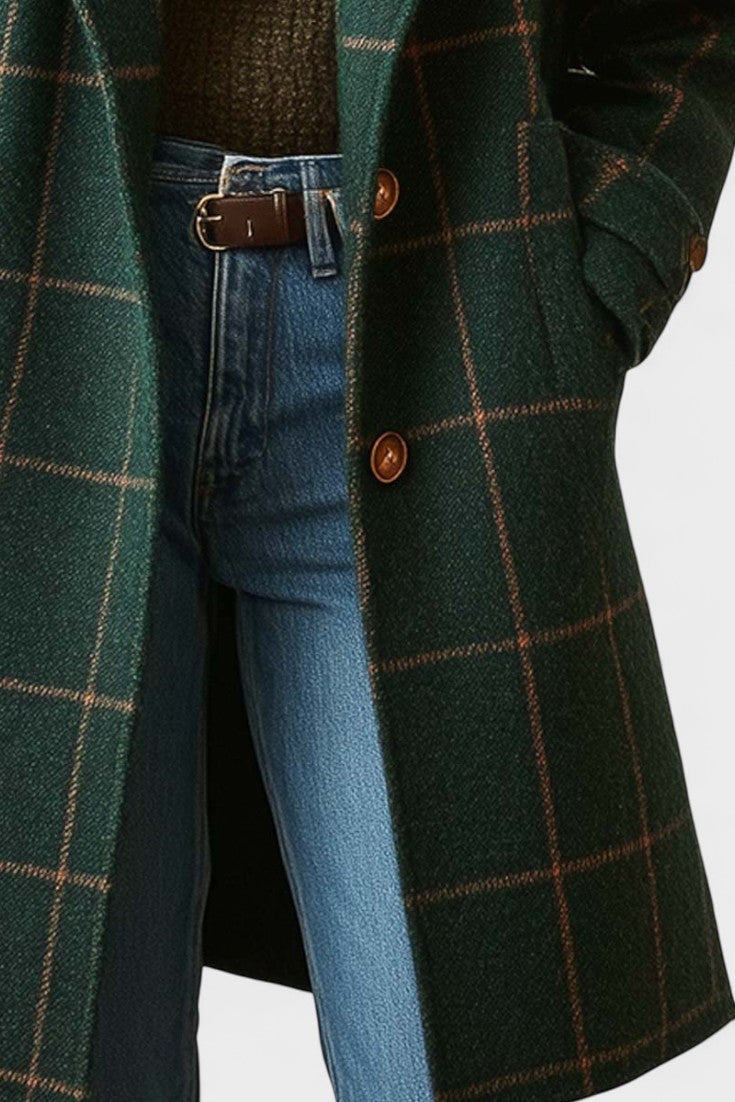Yrsa™ | Élégant manteau en tweed à motif tartan