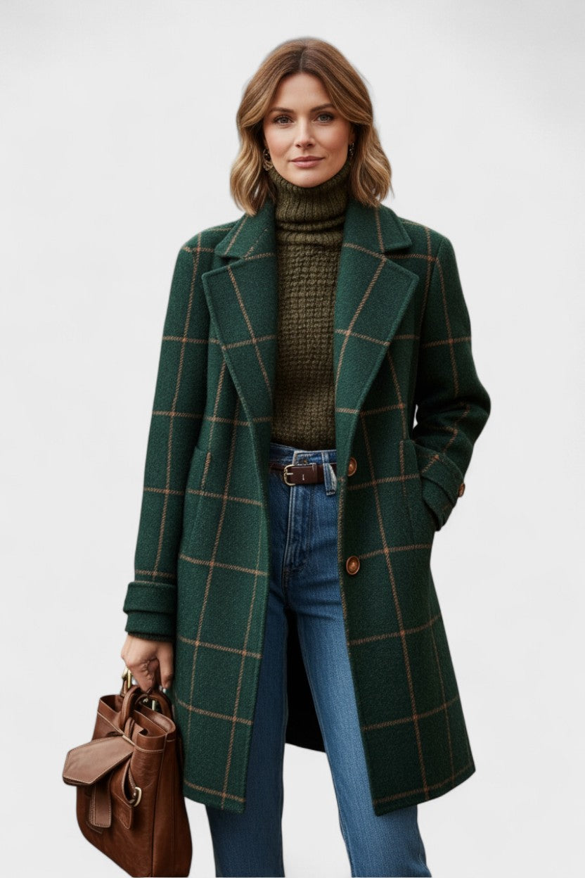 Yrsa™ | Élégant manteau en tweed à motif tartan