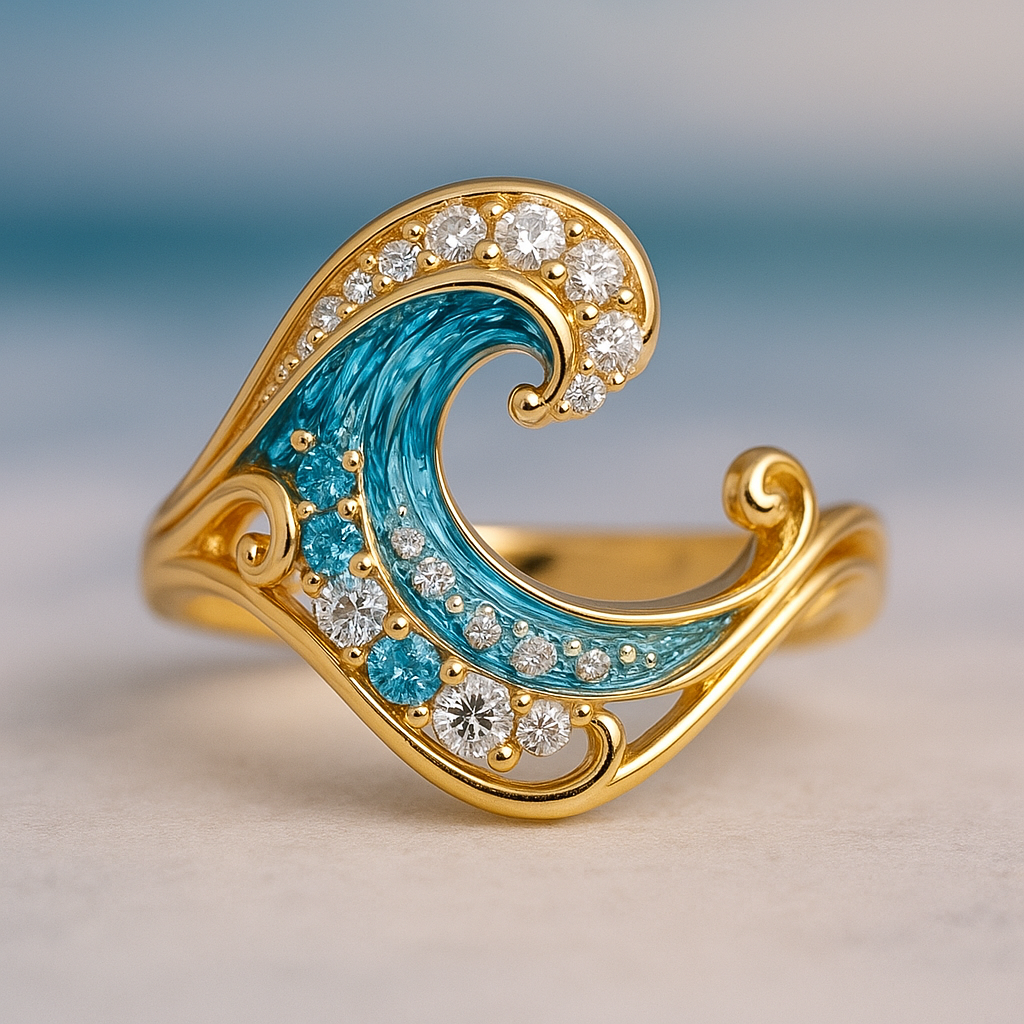 Bague avec Onde Bleue Brillante