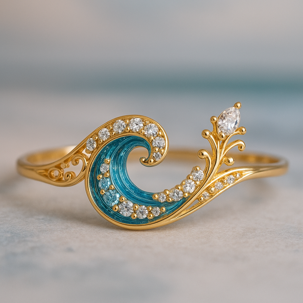 Bague “Vague de l'Océan” avec Cristal Brillant
