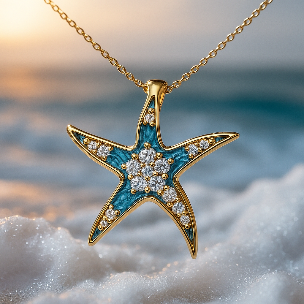 Collier avec Étoile de Mer Bleue Brillante et Opale