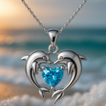 Collier Argent Double avec Dauphins de l'Amour