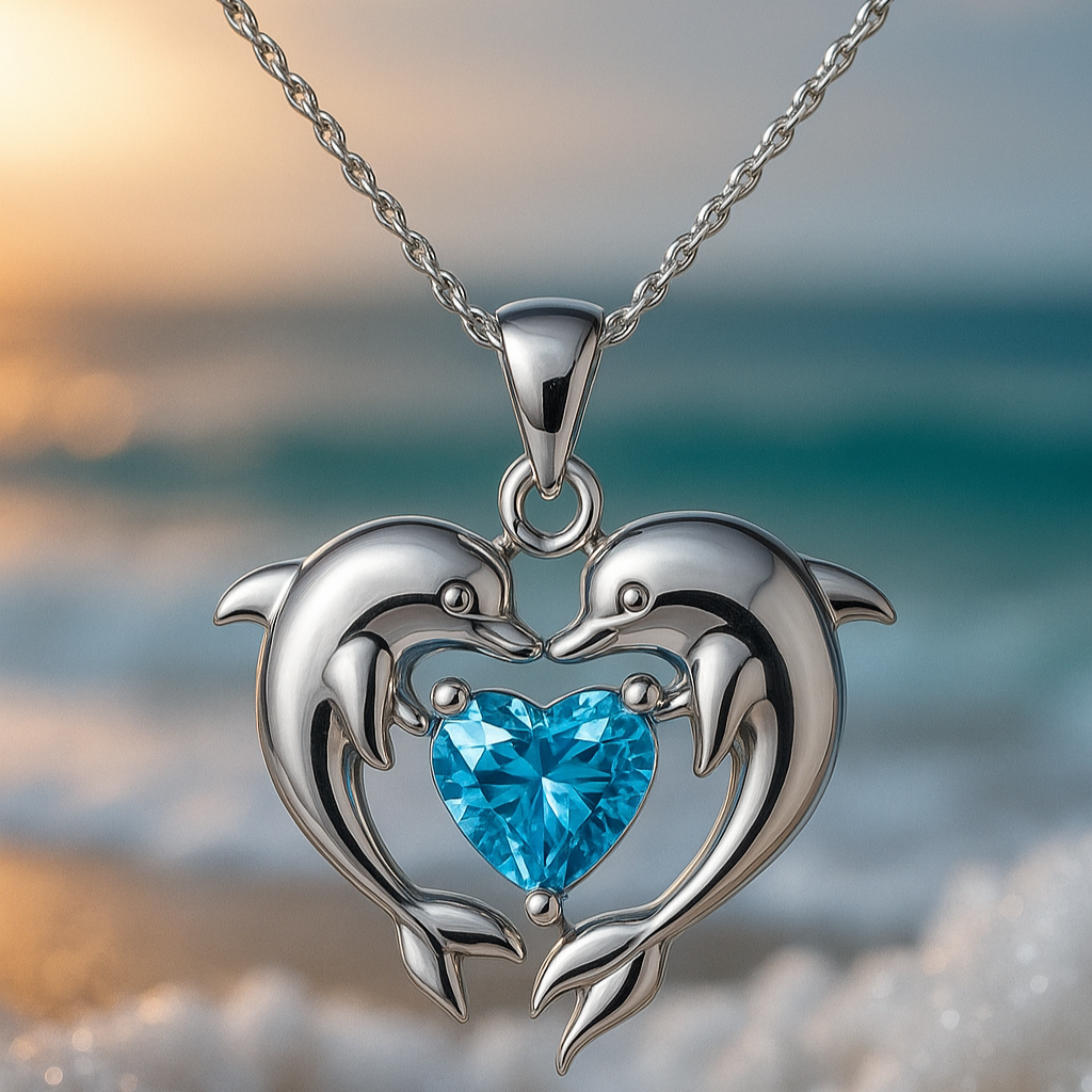 Collier Argent Double avec Dauphins de l'Amour