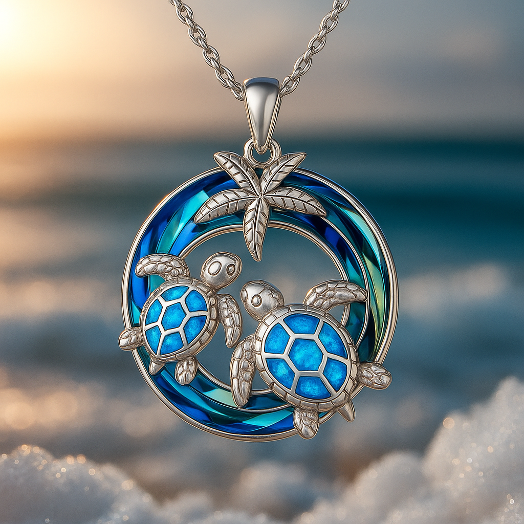 Collier avec Tortue, Cercle et Opale sur la Paume