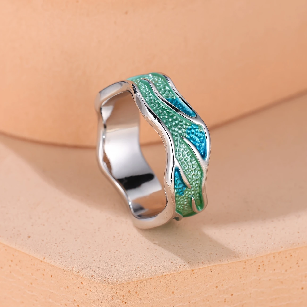Bague en Émail en Forme de Vague de l'Océan