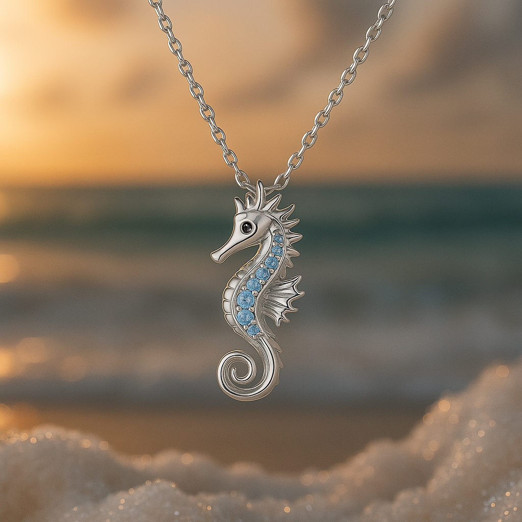 Collier en Argent avec Hippocampe et Opale
