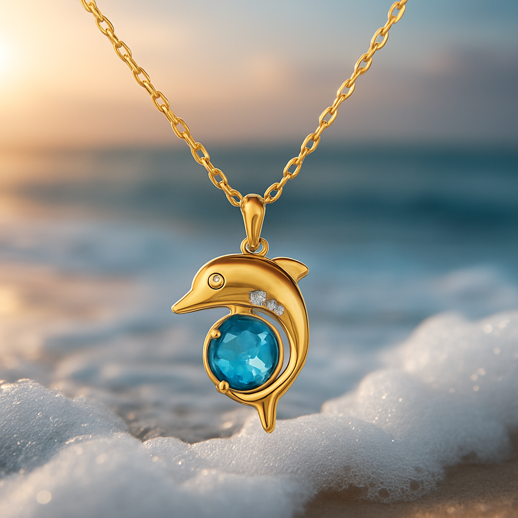 Collier Doré avec Dauphin et Cristal