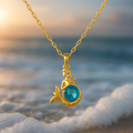 Collier Doré de Sirène avec Cristal Bleu